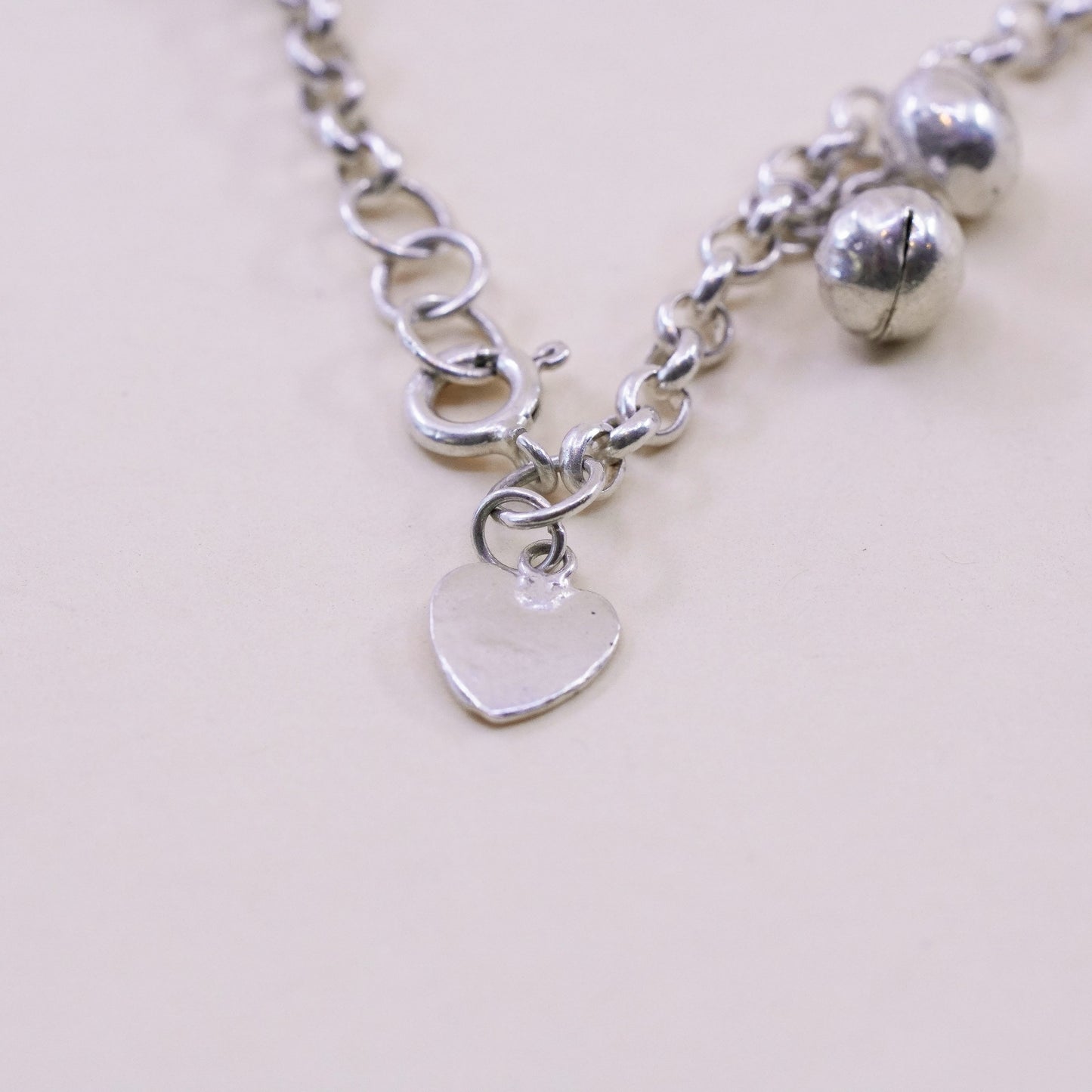 9.5”, Sterling Silver Bracelet, 925 belly dancer chain anklet chime bell charms