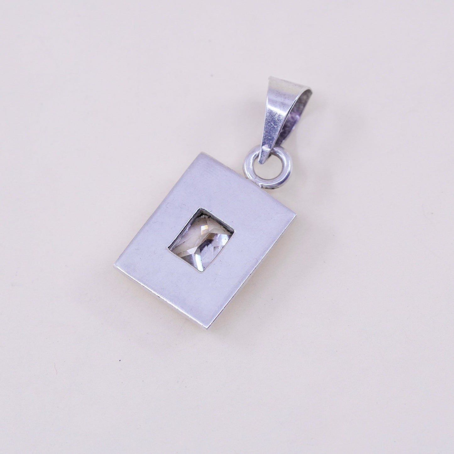 Vintage sterling 925 silver cz handmade rectangular pendant
