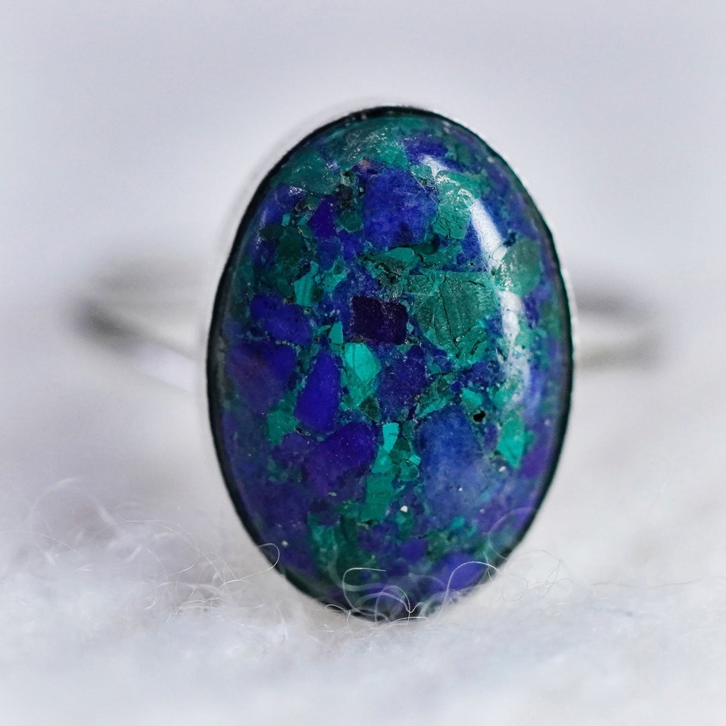 Size 5, Vintage sterling 925 silver handmade ring with azurite inlay