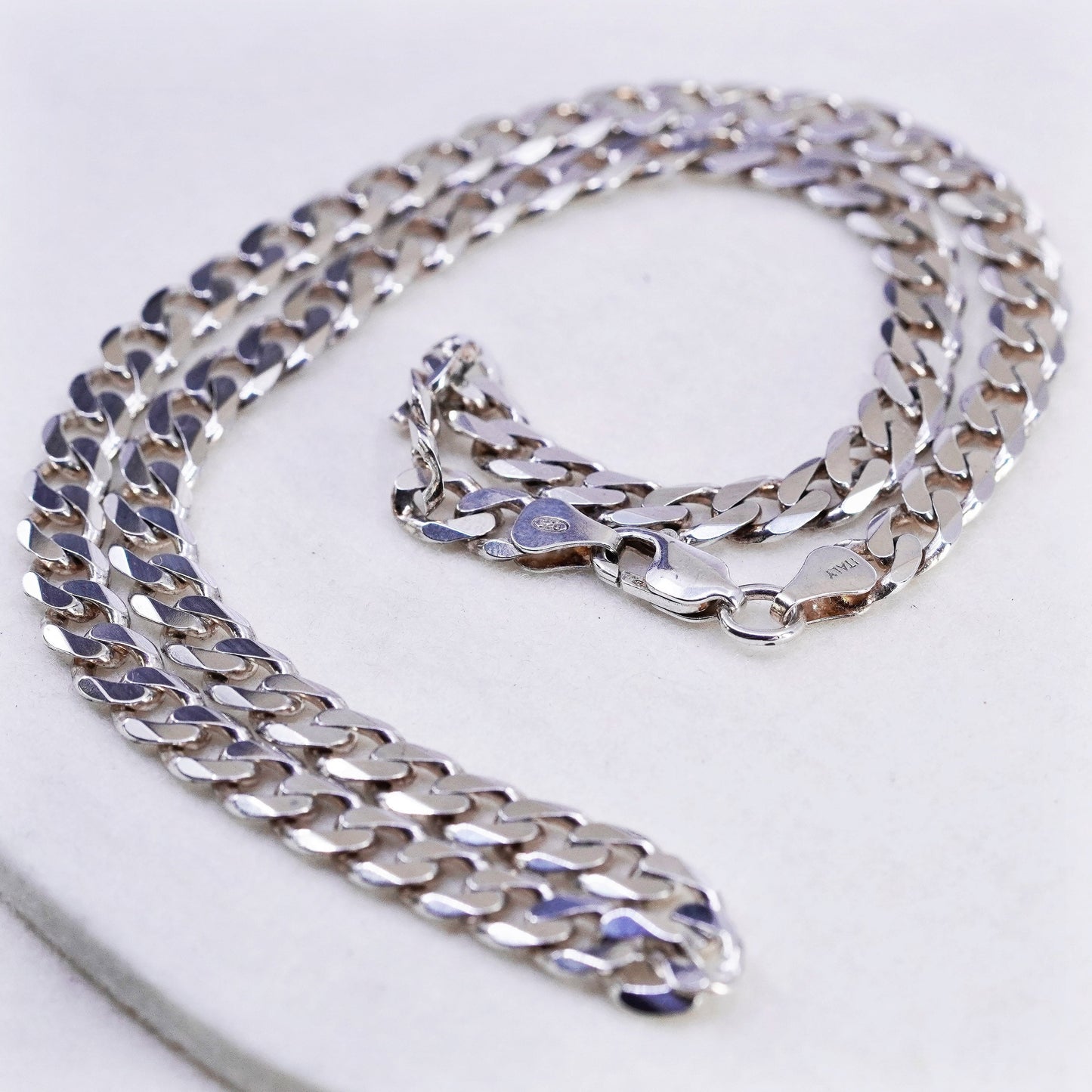 20” 7mm, vintage Italy Sterling 925 silver flatten curb chain necklace