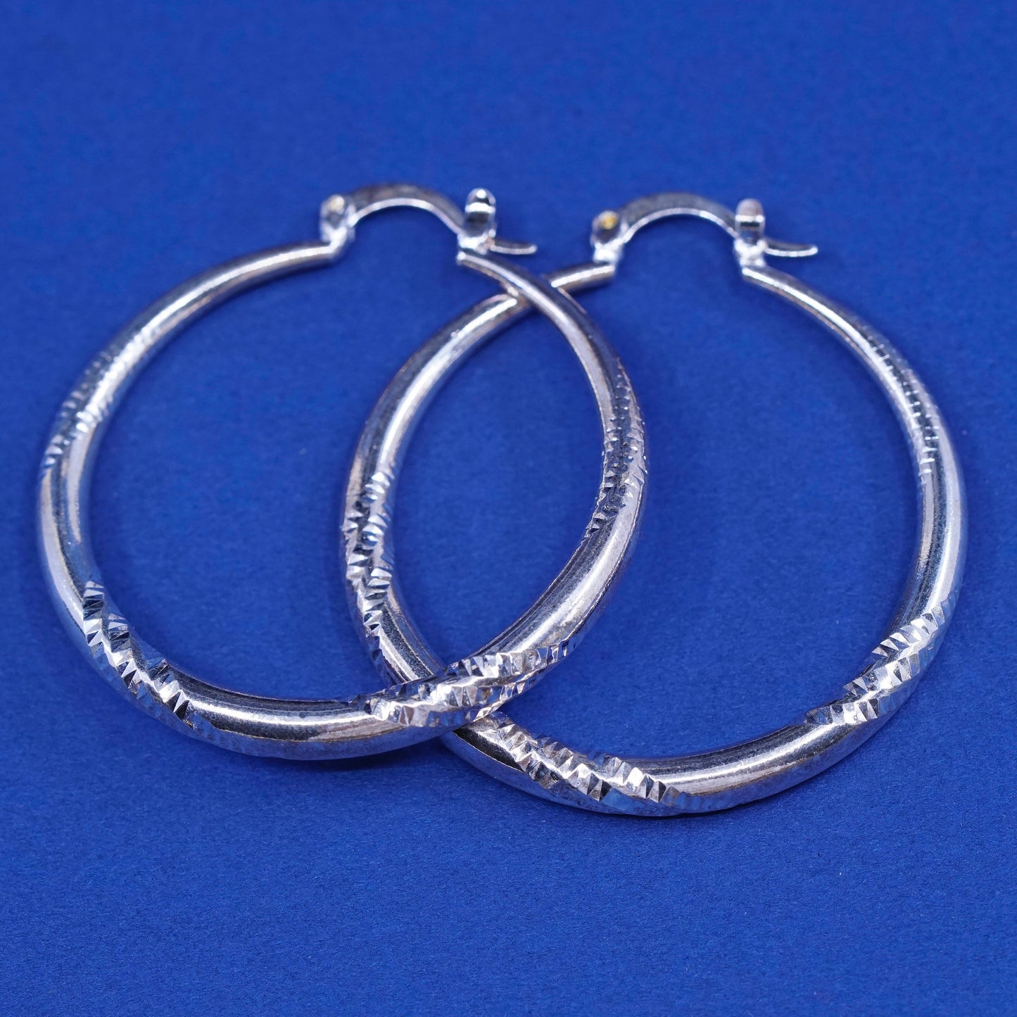 1.5”, Sterling silver handmade earrings, puffy 925 silver hoops with texture