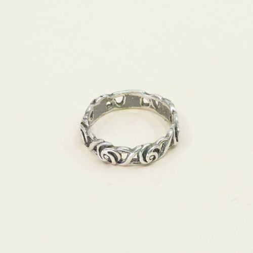 Size 7.25, Vtg Sterling Silver Handmade Ring, 925 Silver Band W/ Filigree Whirl