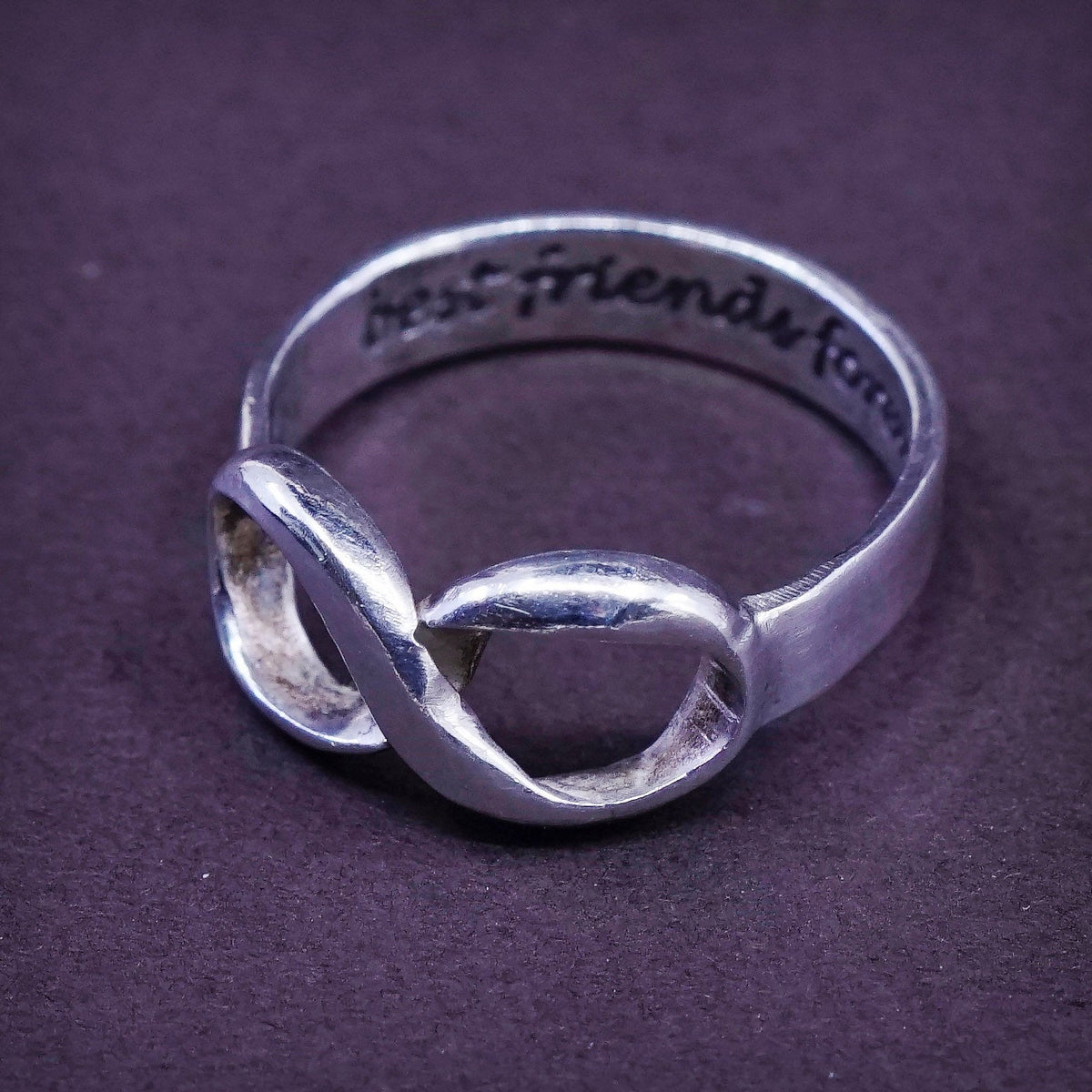 sz 5.25, Sterling silver handmade quote ring, 925 infinity band “best friends"