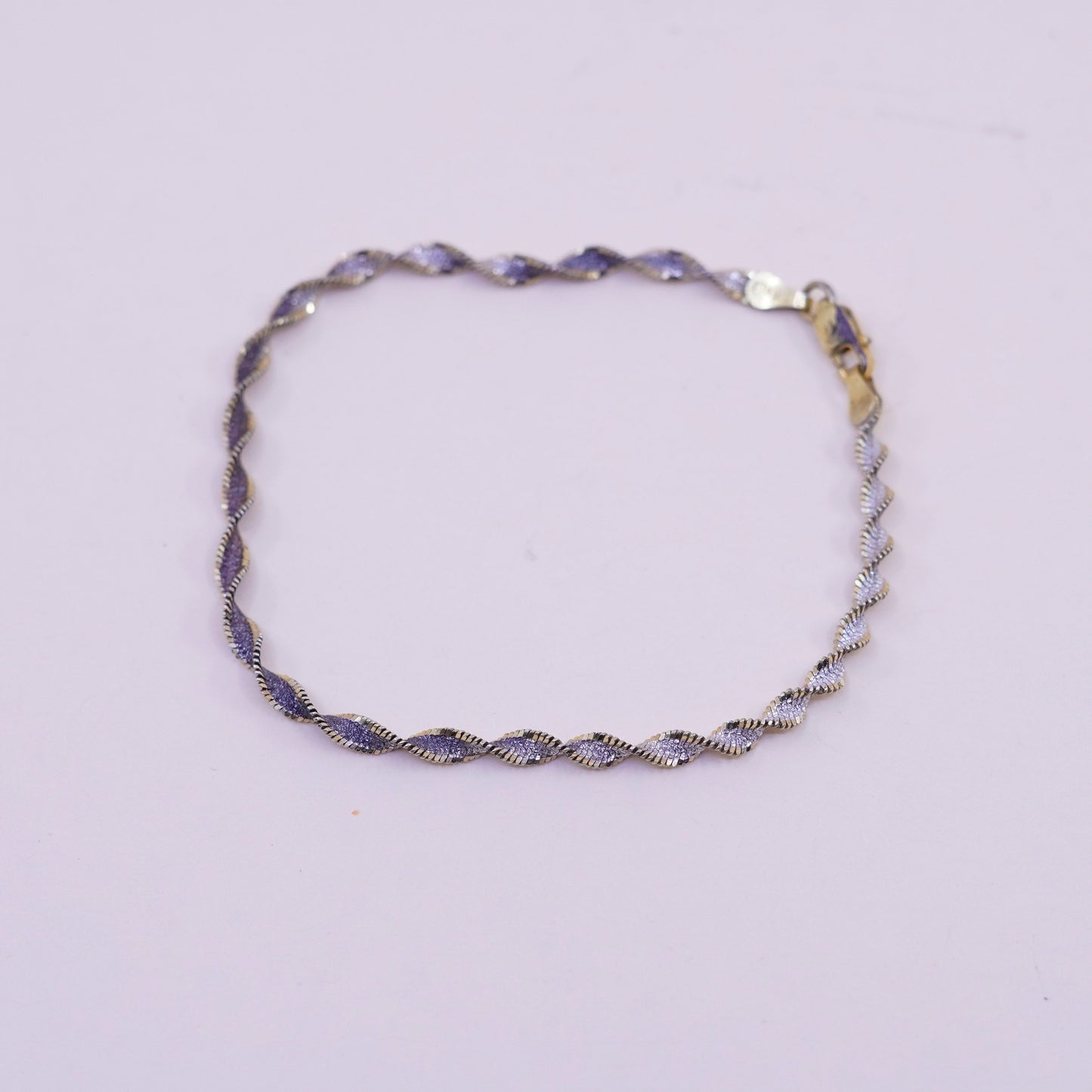 7.75”, vermeil gold sterling silver bracelet, 925 twisted herringbone chain