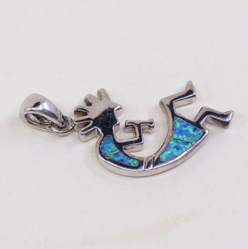 Vintage AK Sterling Silver Handmade Pendant, Navajo 925 kokopelli w/ Opal