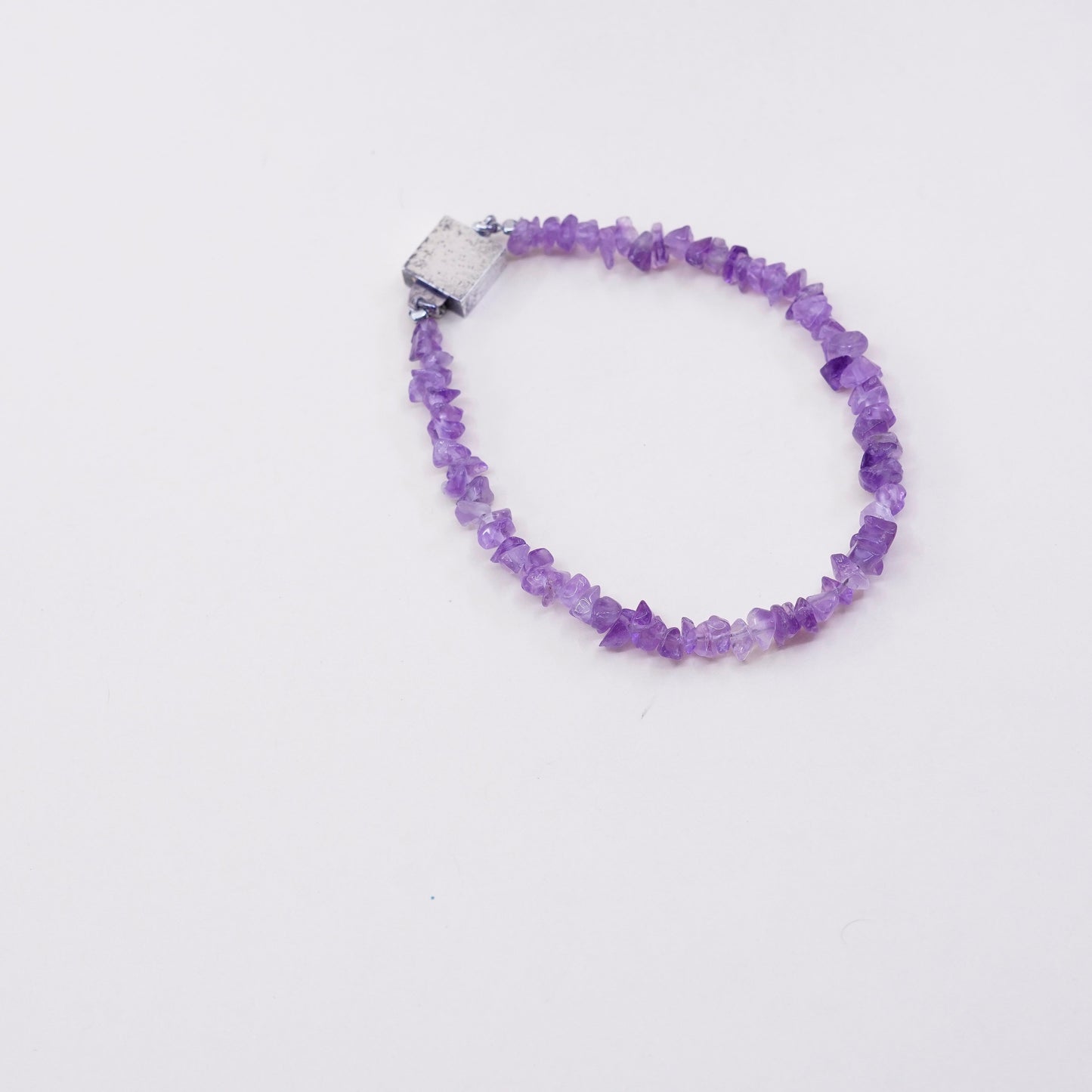 6.75” Vintage Sterling 925 silver handmade bracelet, natural amethyst nugget