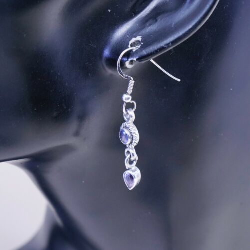 vtg sterling silver handmade earrings, 925 w/ teardrop amethyst drops