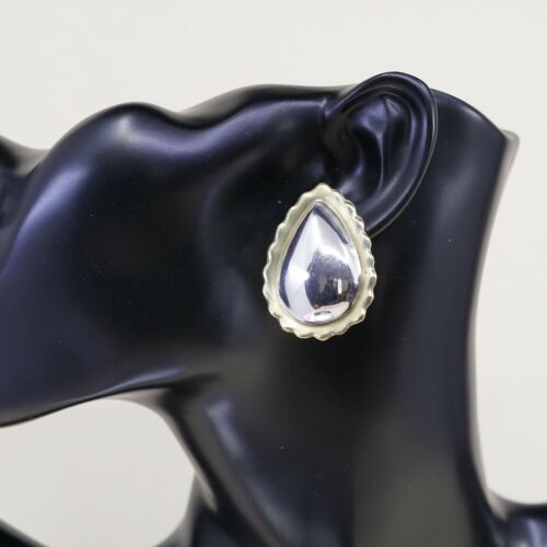 VINTAGE Two Tone Handmade Sterling 925 Silver Teardrop CLIP ON EARRINGS