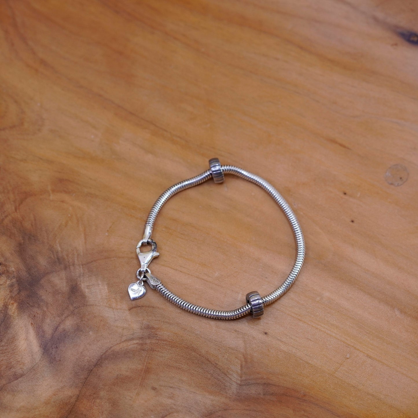 6.75”, 3mm, vintage Sterling silver snake chain, 925 bracelet with charms