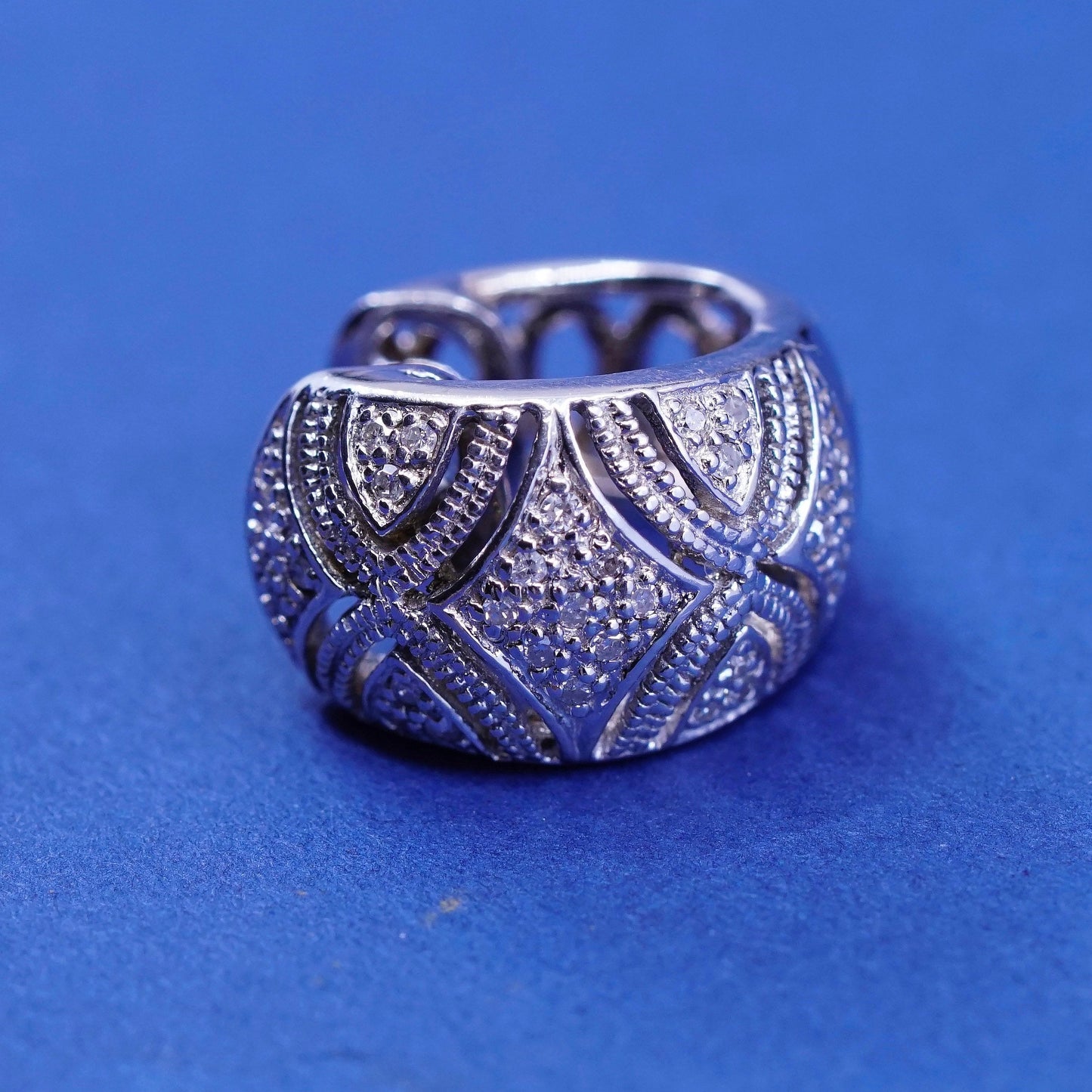 0.5”, Vintage Sterling silver earrings, 925 hoops, huggie with diamond