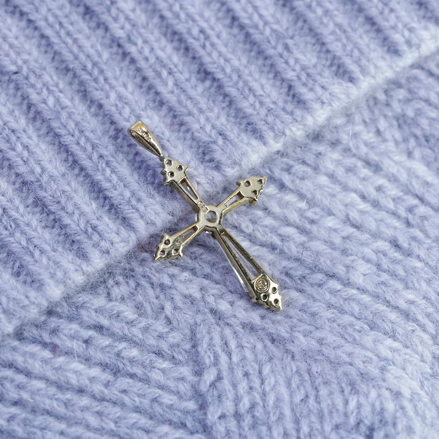 antique vermeil gold over sterling 925 silver cross pendant with Cz