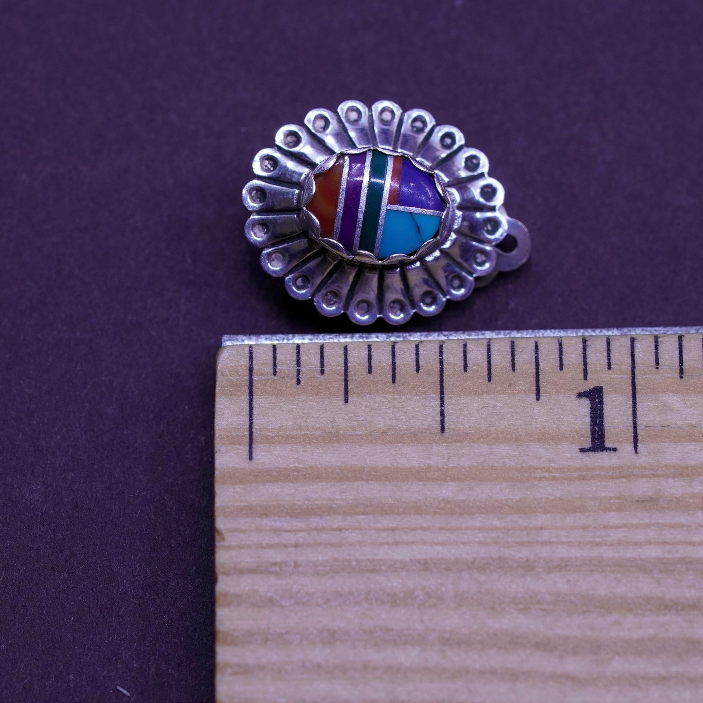 Native American zuni Sterling handmade earrings, 925 oval clip on