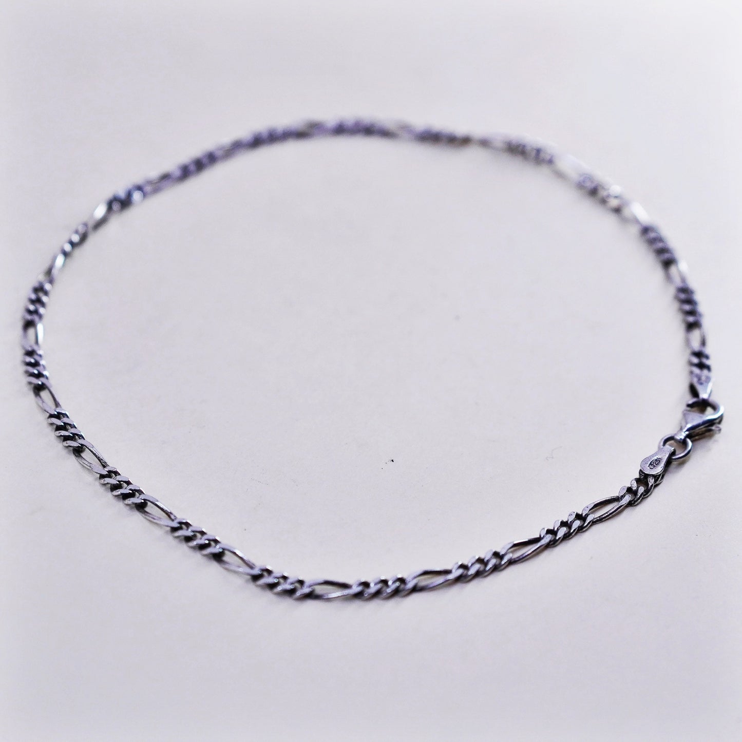 10.75”, Vintage sterling silver ankle bracelet, Italy 925 chain, figaro anklet