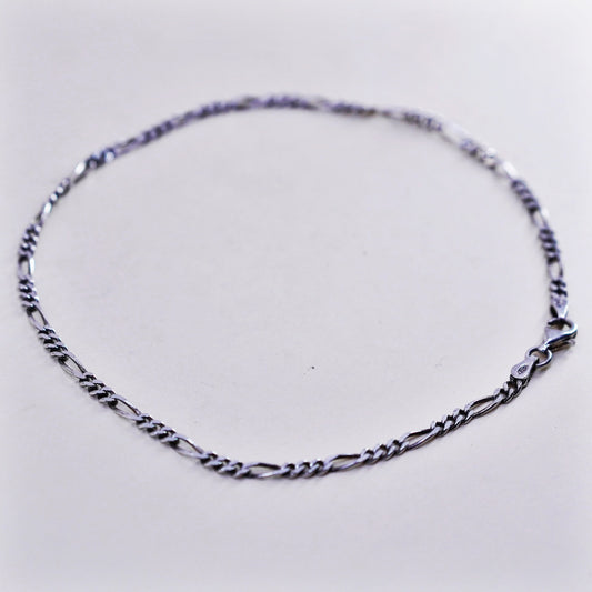 10.75”, Vintage sterling silver ankle bracelet, Italy 925 chain, figaro anklet