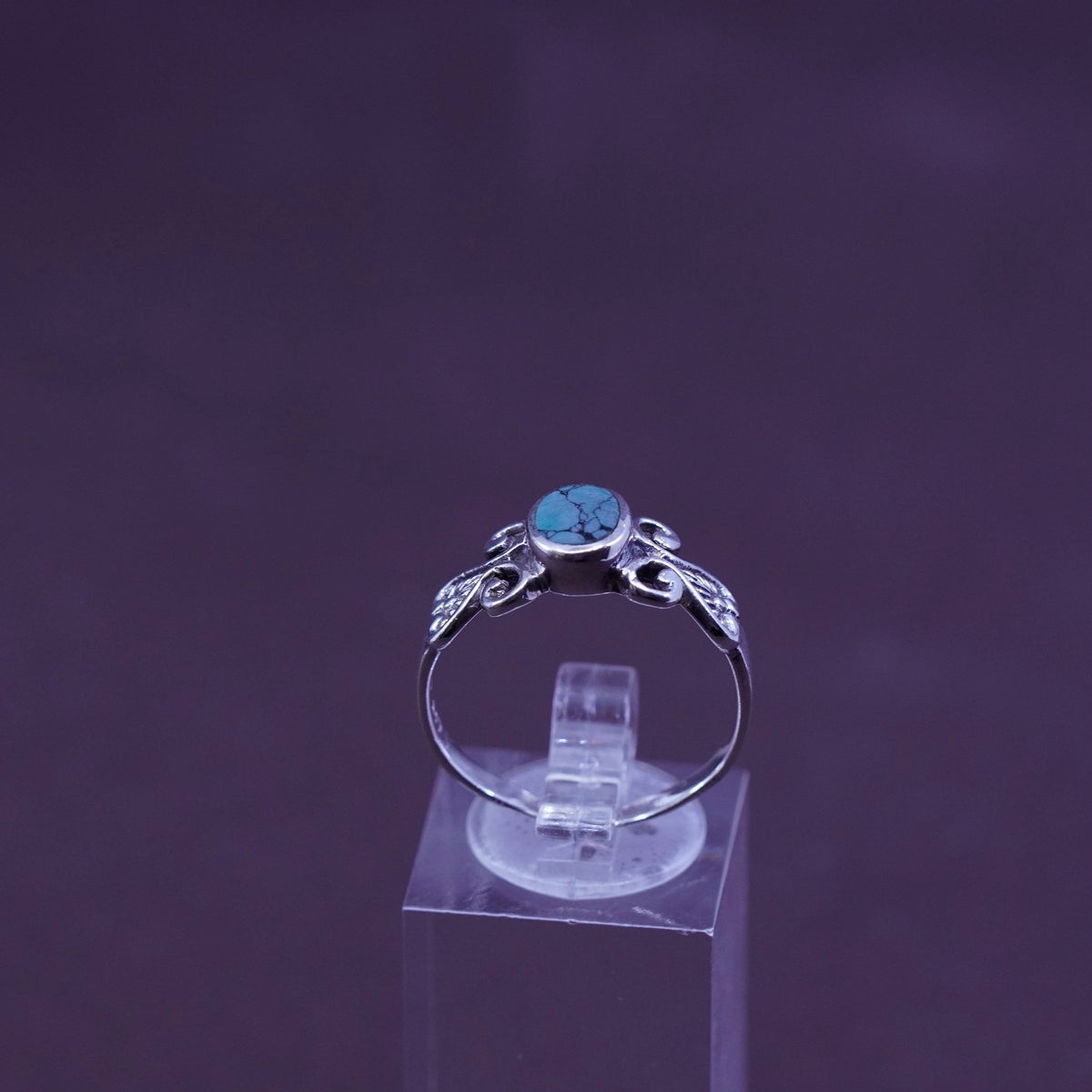 Size 8.5, vintage Sterling 925 silver handmade ring with turquoise and filigree