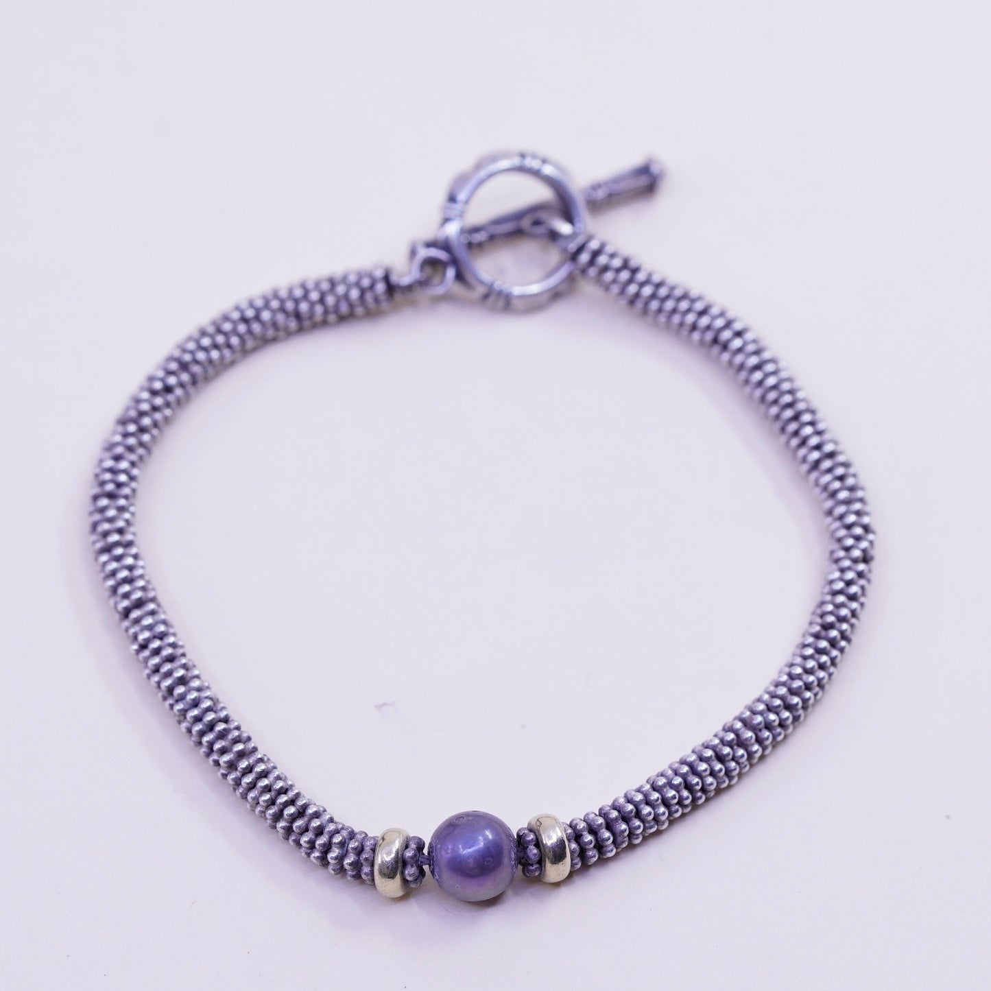 7”, Vintage handmade bracelet, 14K beads with 925 silver beads pearl