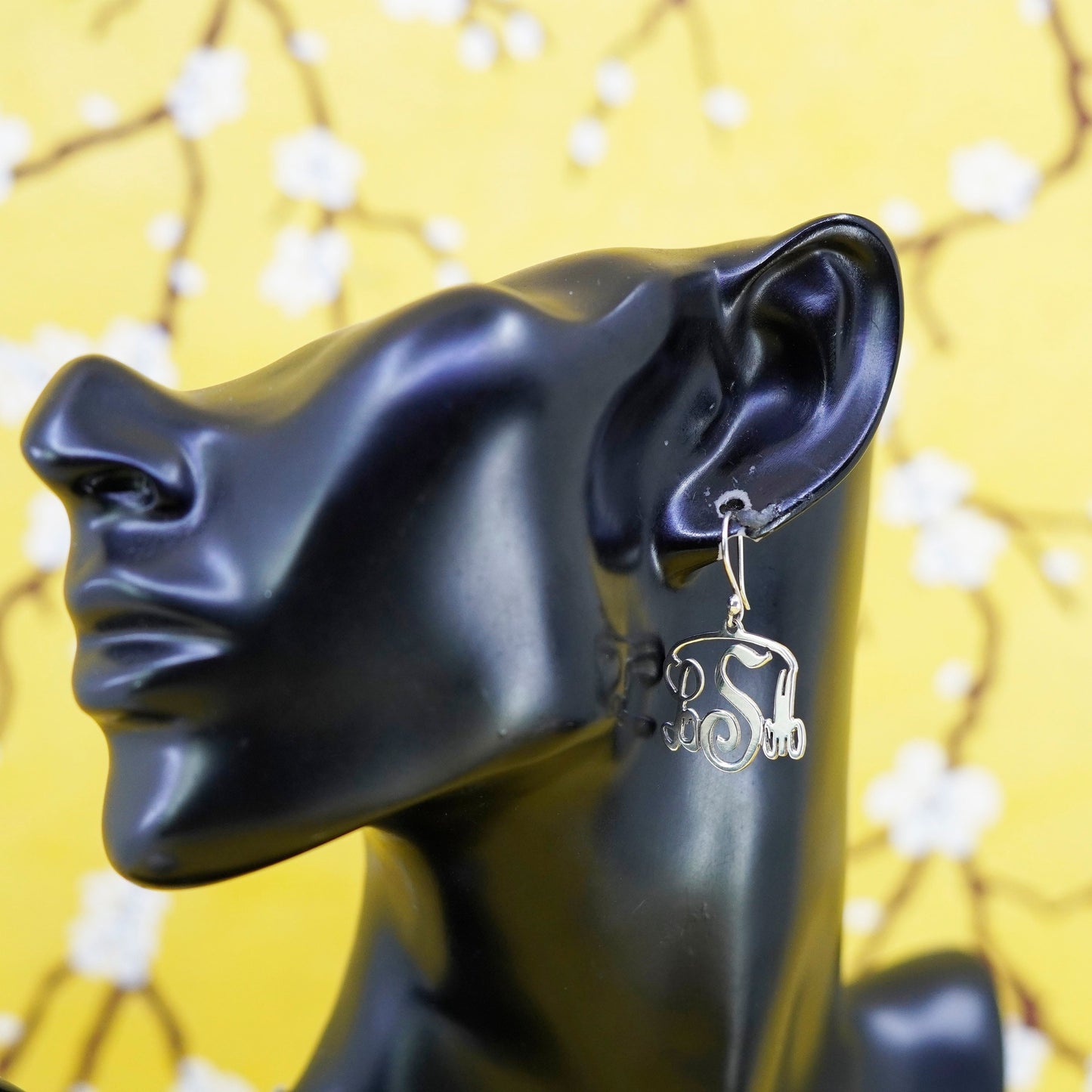 Vintage Sterling silver handmade earrings, 925 monogram initial “LSM” drops