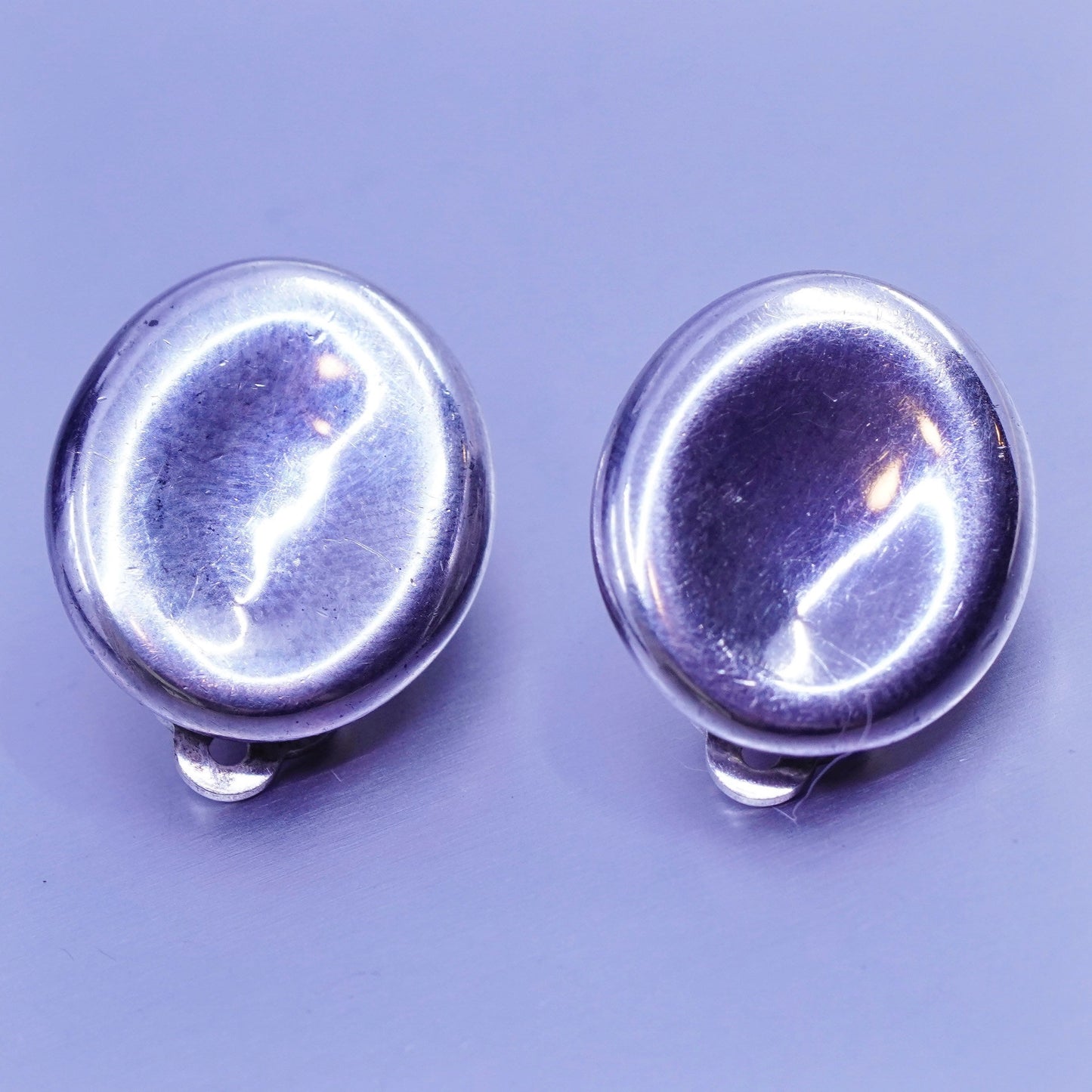 Vintage modern Sterling 925 silver handmade earrings, oval clip on