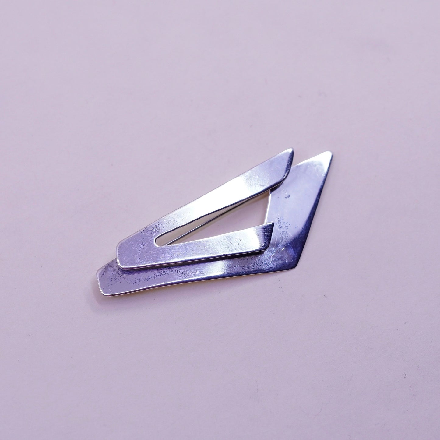 Vintage sterling 925 silver handmade brooch, minimalist, modern pointed design