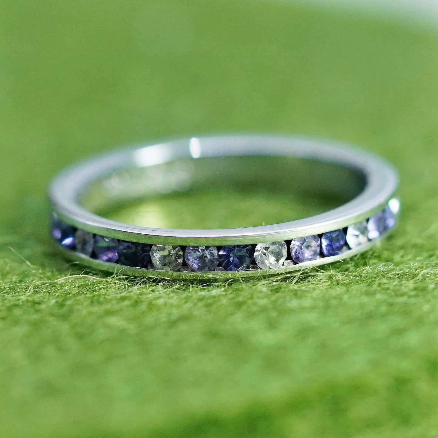 Size 7, Sterling 925 silver stackable ring, stackable band with blue clear CZ