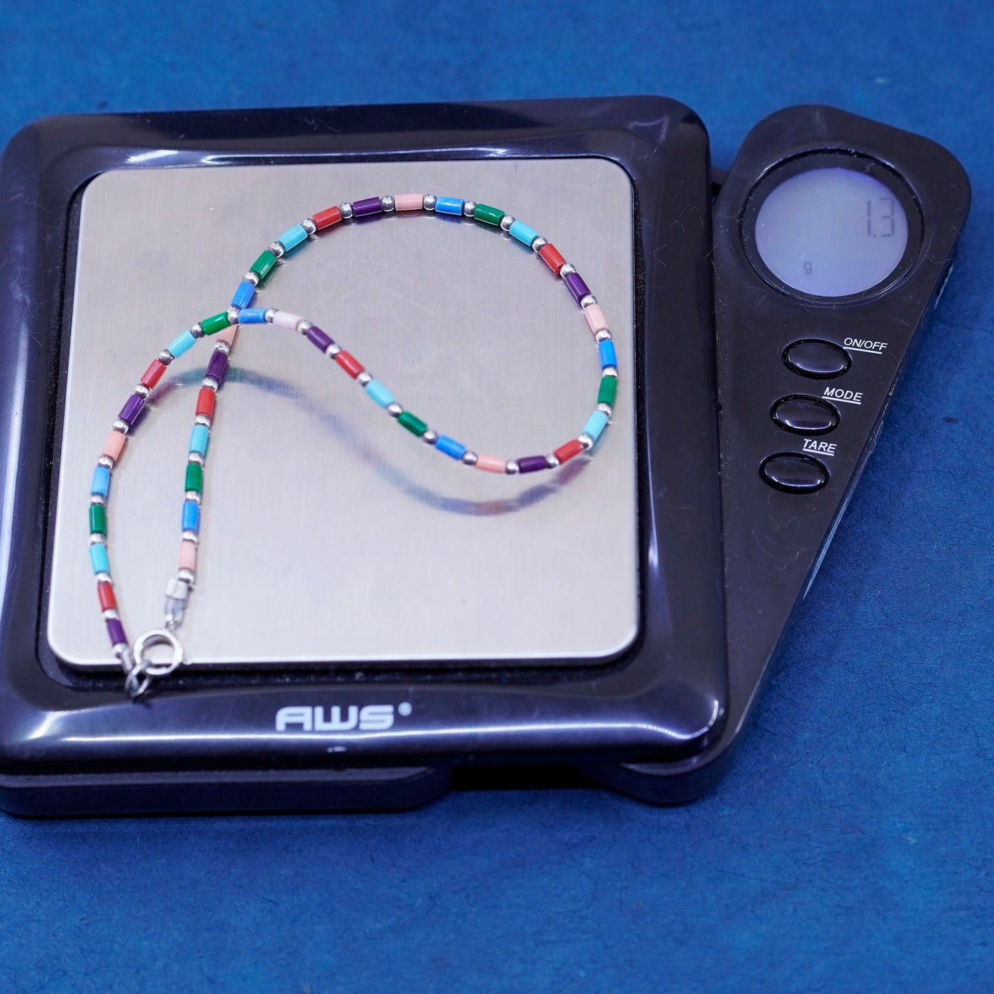 9.5”, sterling 925 liquid silver handmade bracelet, anklet chain colorful beads
