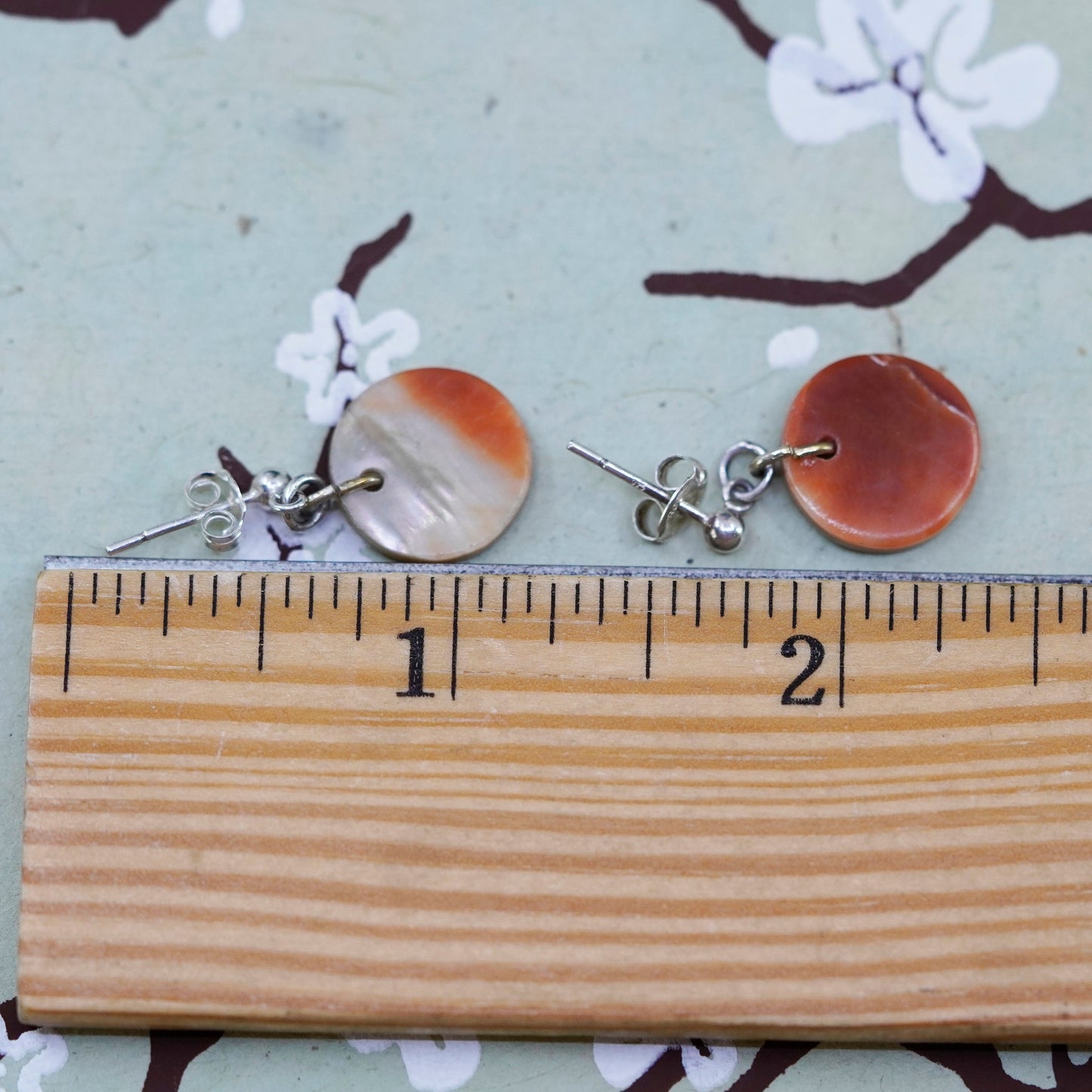 Vintage sterling silver 925 handmade earrings with mother of pearl tag