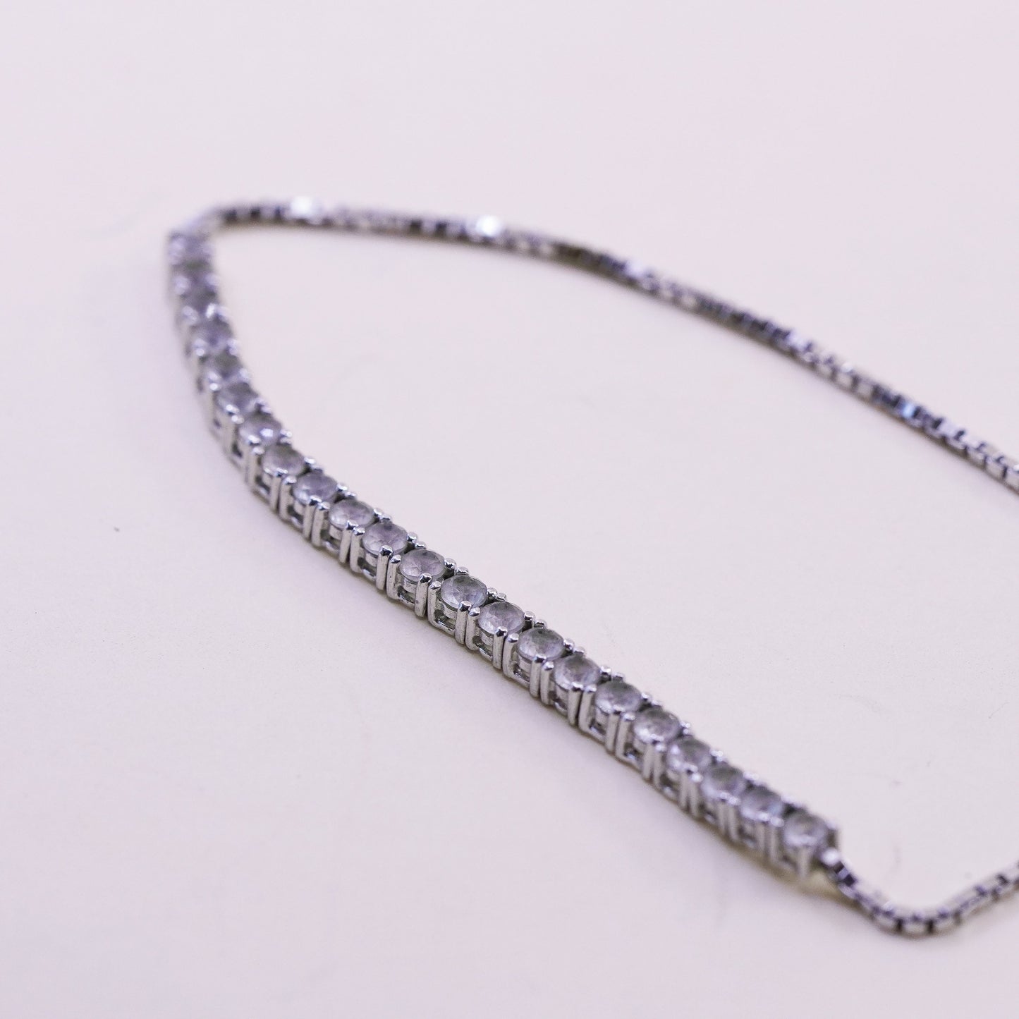 Size adjustable, Vintage sterling silver bracelet, 925 box chain white citrine