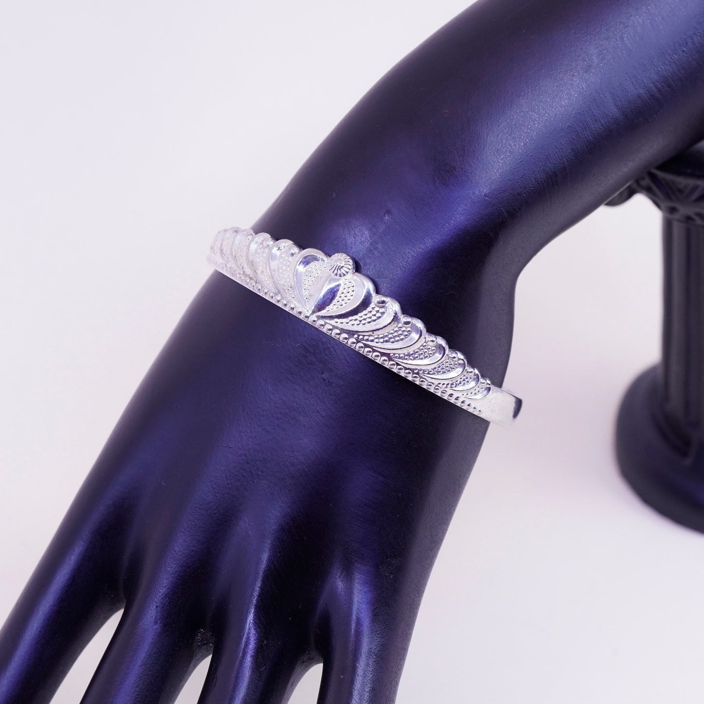 7.25”, vintage Sterling silver handmade cuff, 925 crown bracelet