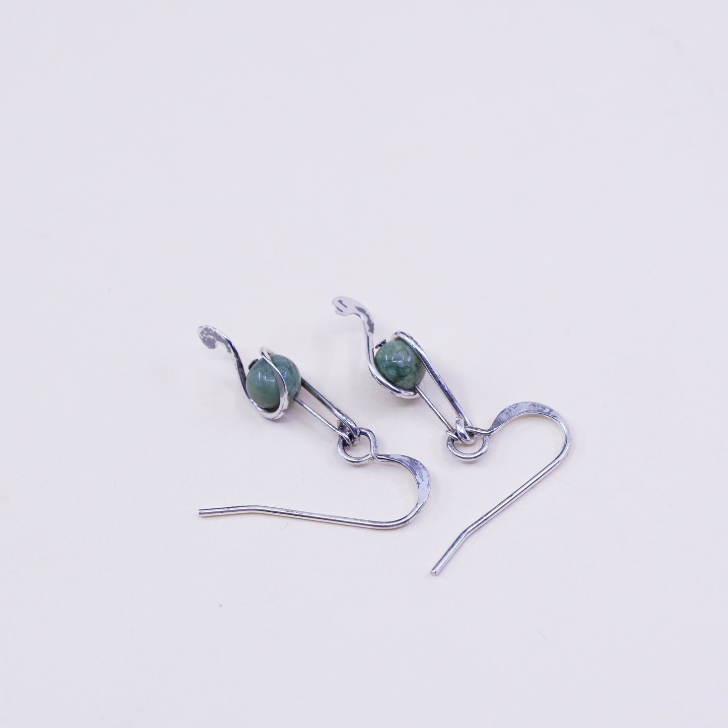 Vintage Sterling 925 silver handmade earrings with caged bead turquoise