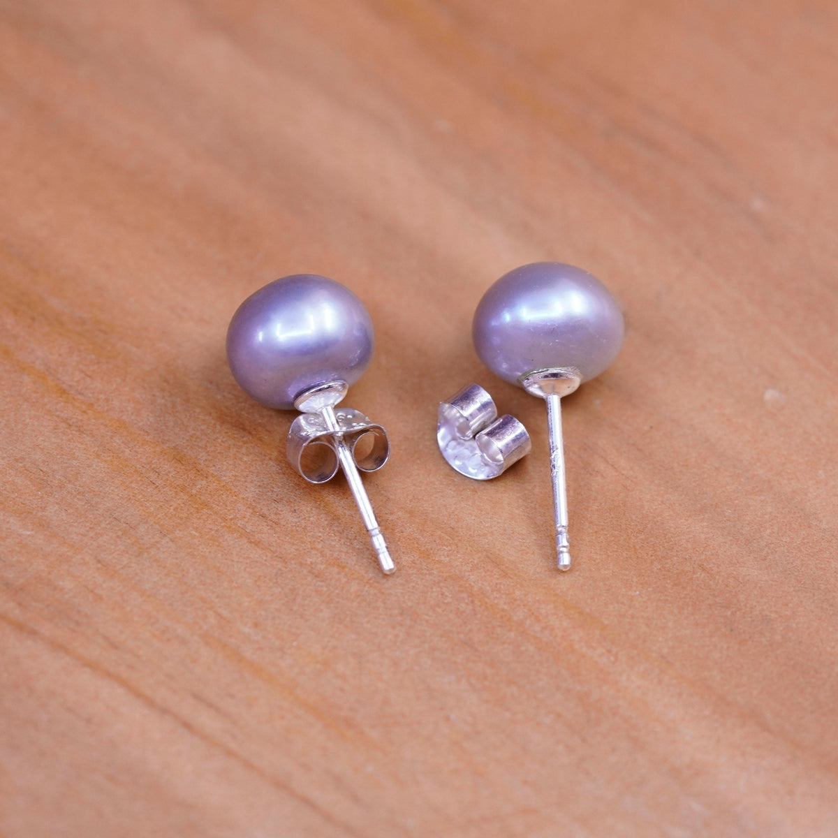 Vintage Sterling silver handmade earrings, 925 gray pearl studs