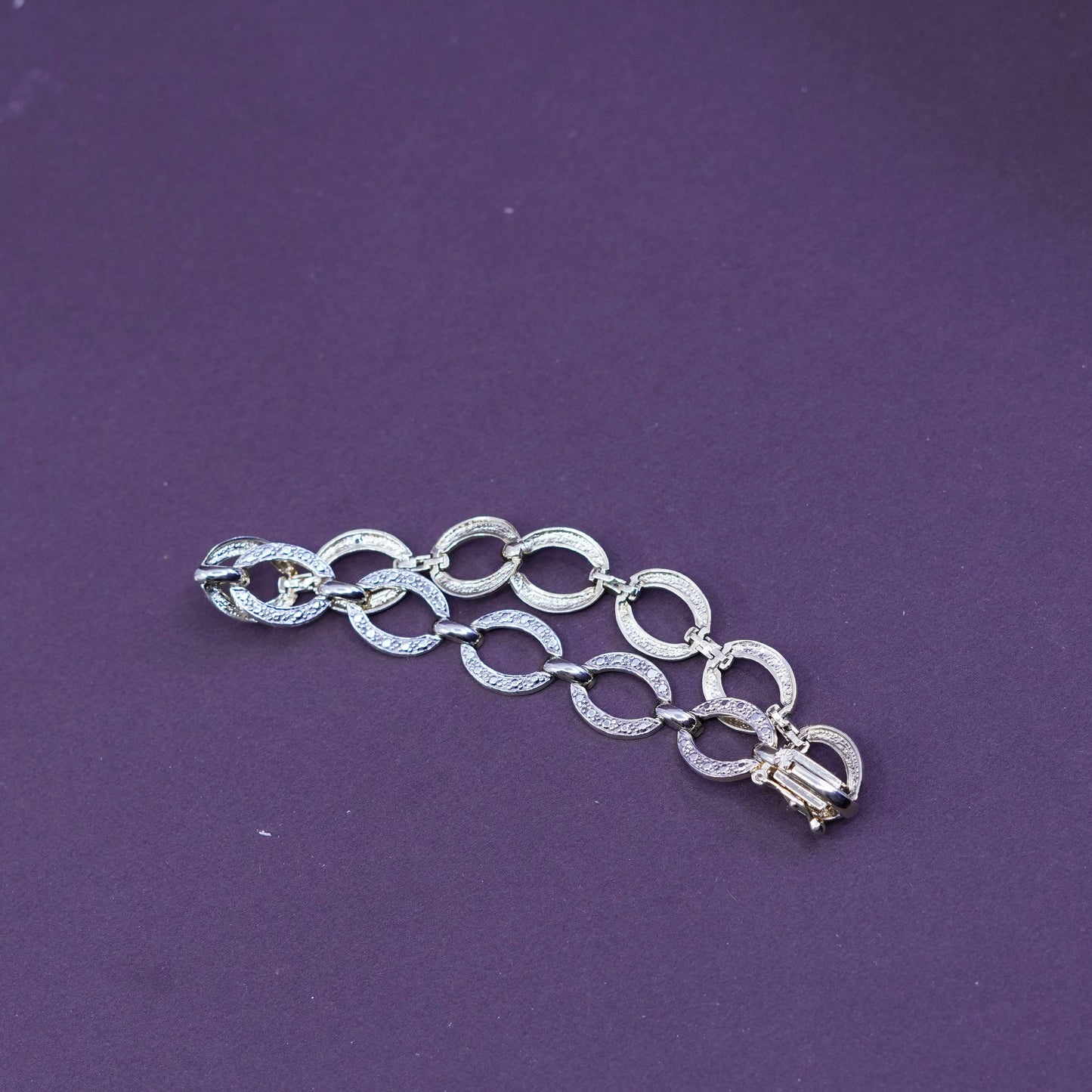 7”, Vermeil gold over Sterling silver Circle bracelet, 925 link with diamonds