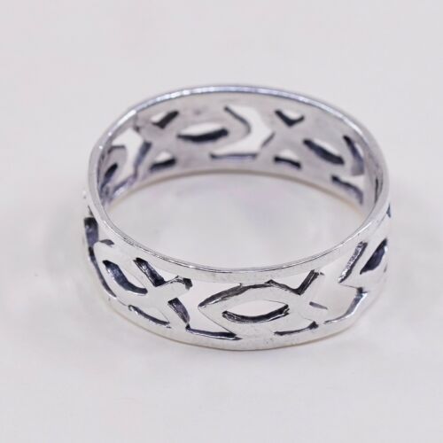 Size 9, Vtg Sterling Silver Handmade Ring 925 Band Fish Cut Out, Stamped 925