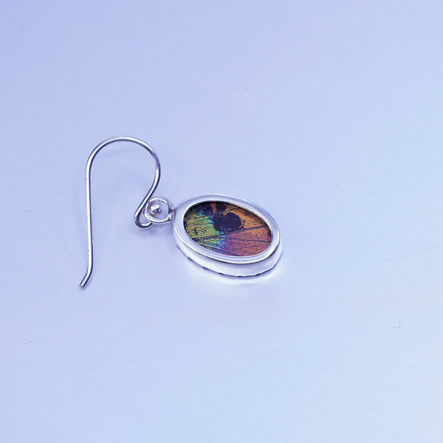 Vintage Sterling 925 silver handmade earrings with oval resin butterfly wings