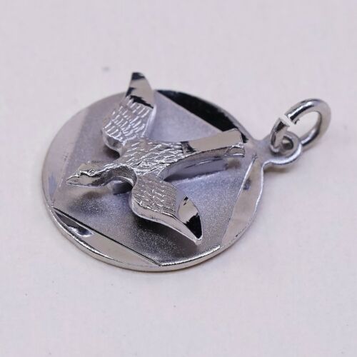 Chapel 925 Sterling Silver Descending Flying Dove Bird Circle Charm Pendant