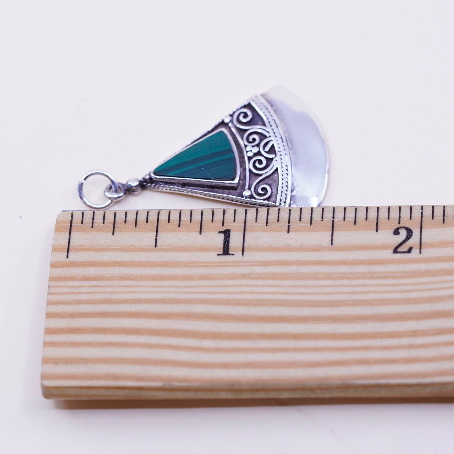 Vintage Mexico sterling 925 silver handmade pendant with malachite