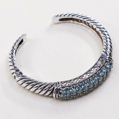 6.25”, Vintage Sterling Silver cuff, 925 Cable Bracelet W/ Blue Cz, stamped 925