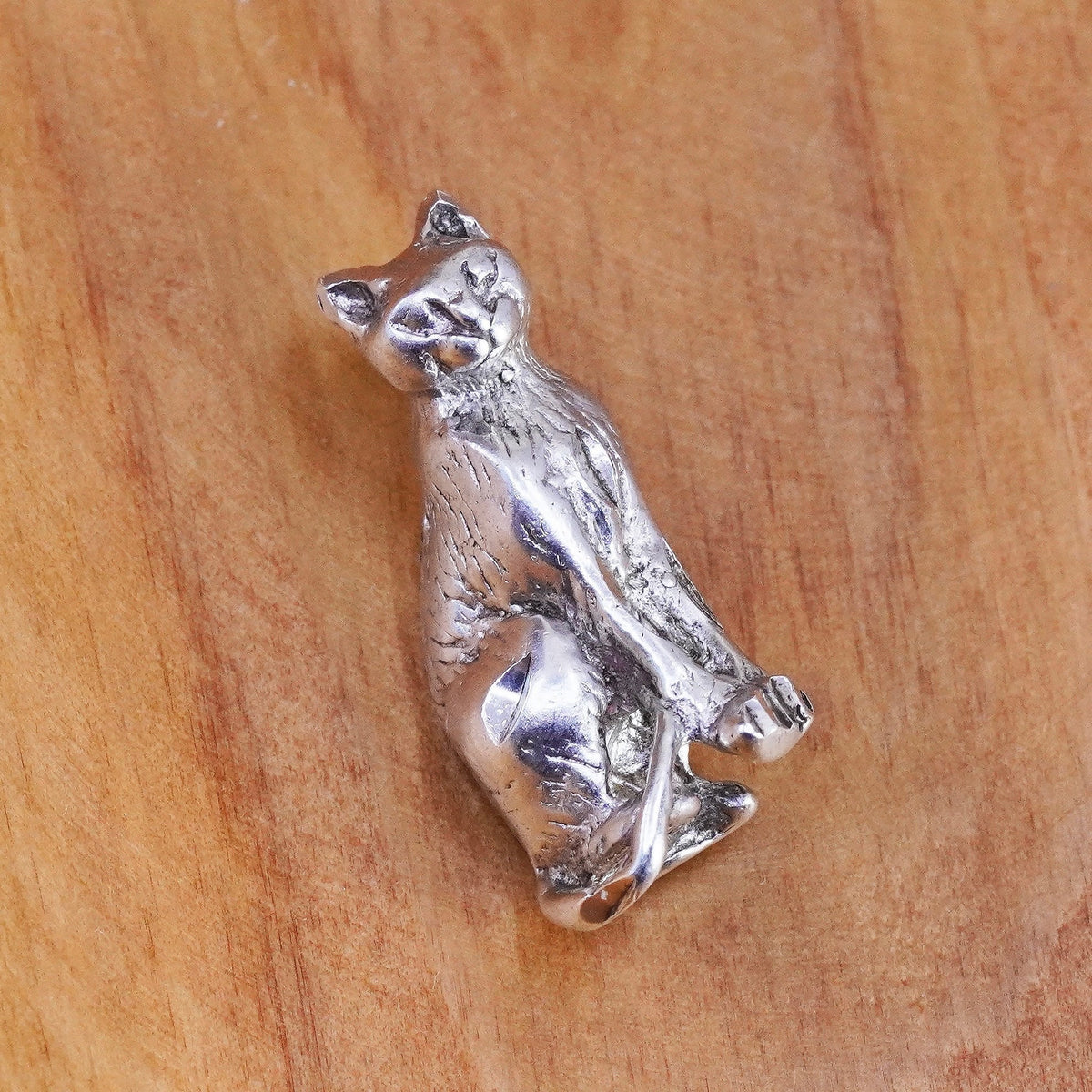 Vintage Sterling silver handmade pendant, 925 cat kitty charm