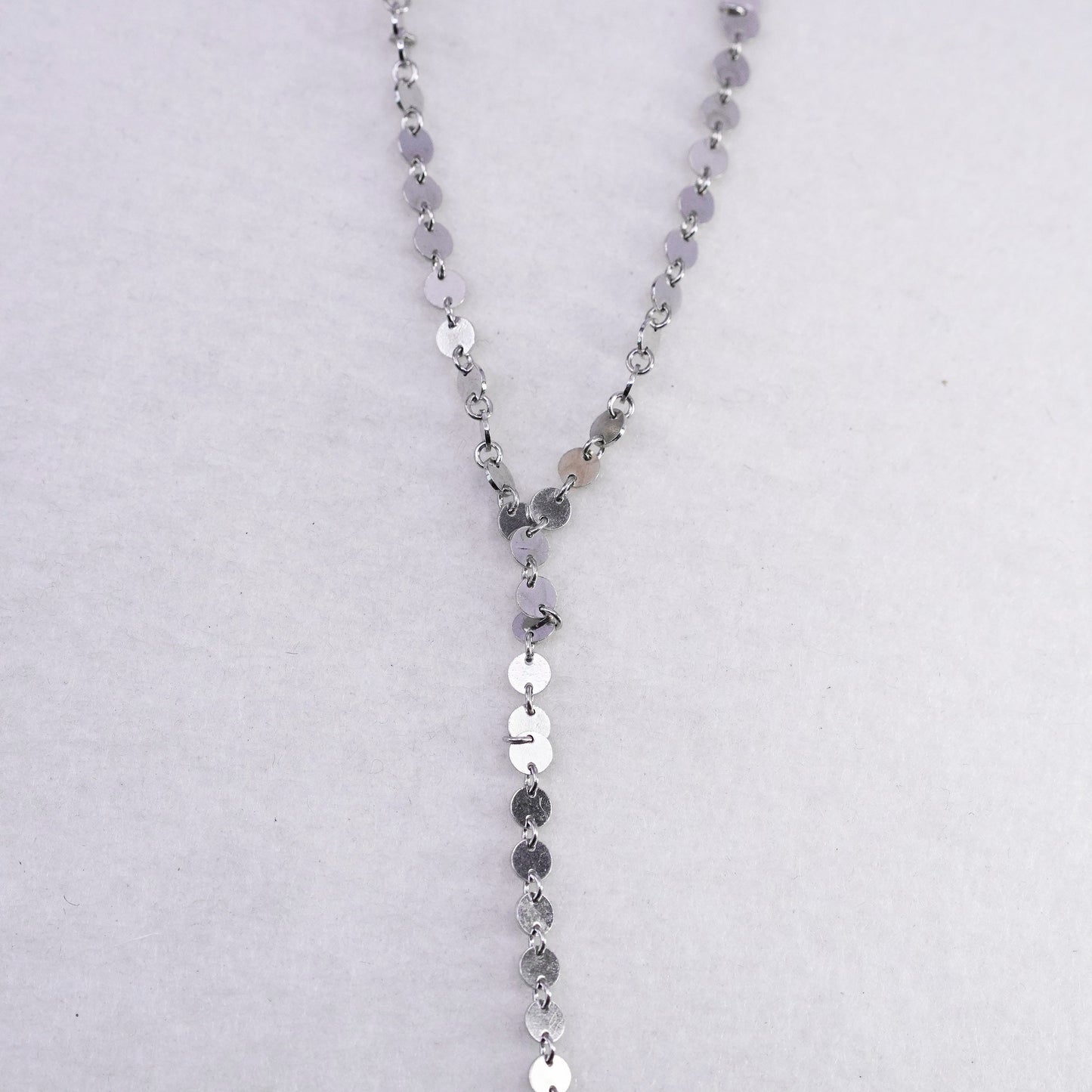 16+2”, vintage Sterling 925 silver handmade choker collar disc chain necklace