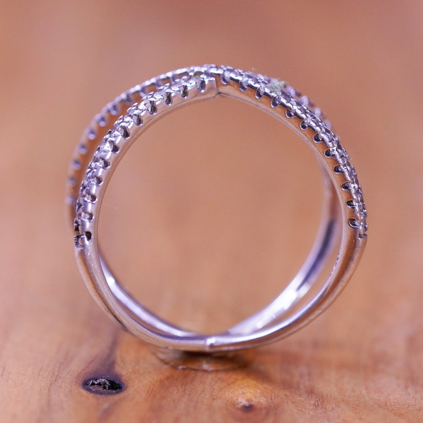 Size 6.5, vintage Sterling silver handmade ring, 925 cross band with cz