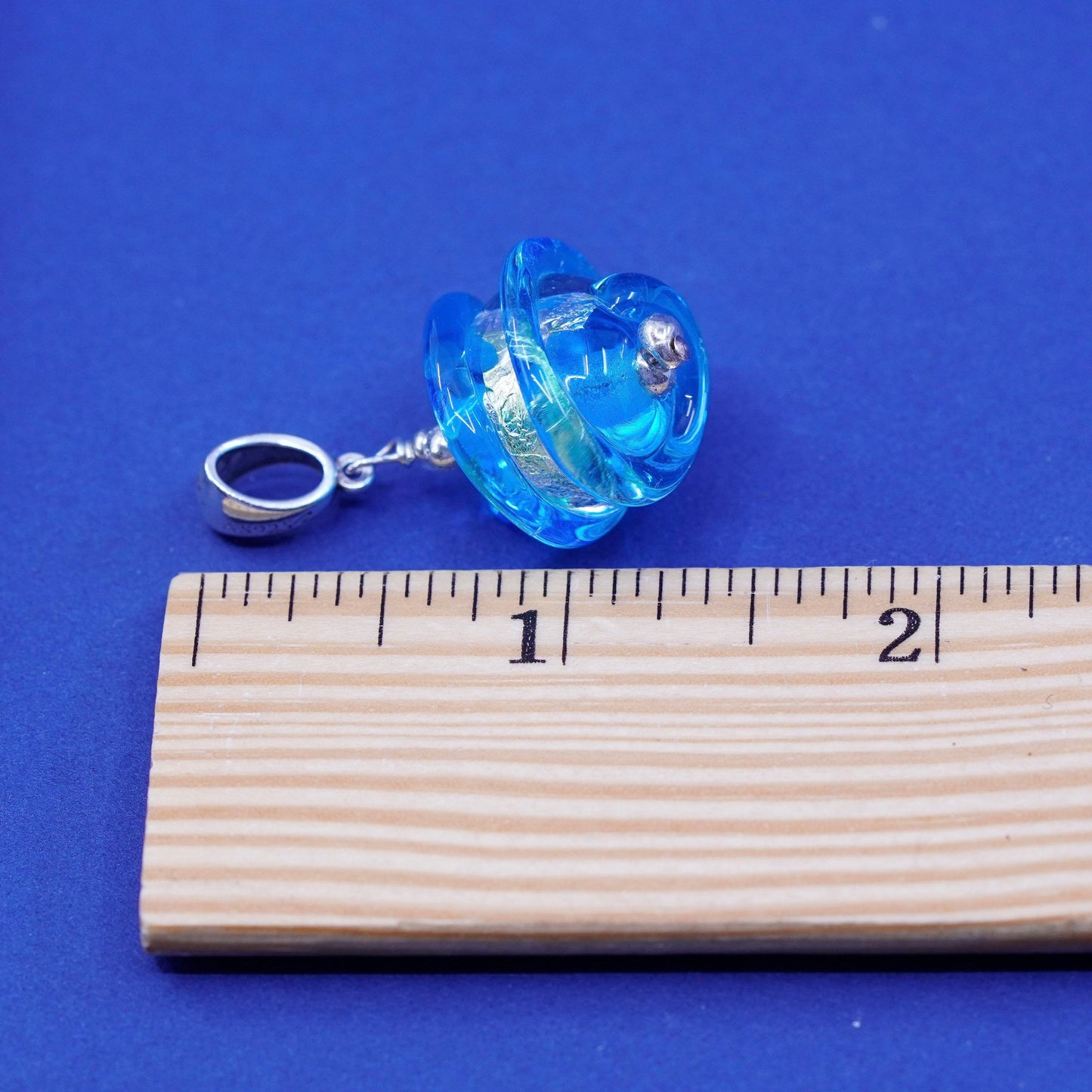 vtg AS sterling 925 silver handmade pendant with twisted dichroic foiled glass