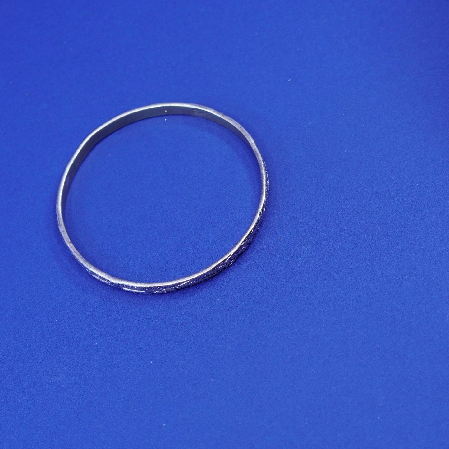 8“, vintage sterling silver handmade bracelet, 925 flower textured bangle