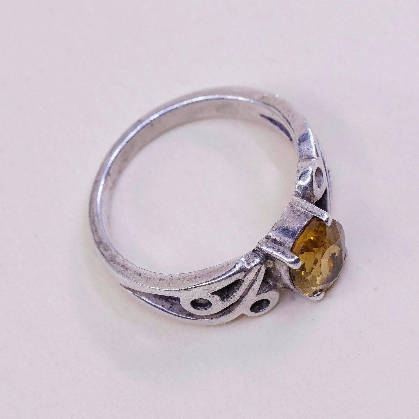 Size 6, vintage Sterling silver handmade ring, filigree 925 w/ citrine