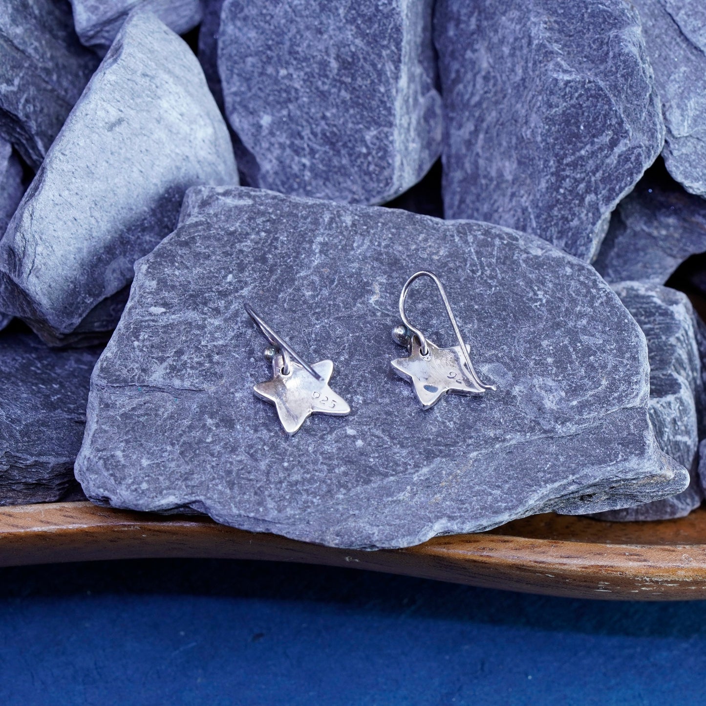 Vintage Sterling silver handmade earrings, Mexican 925 shooting star with “C”