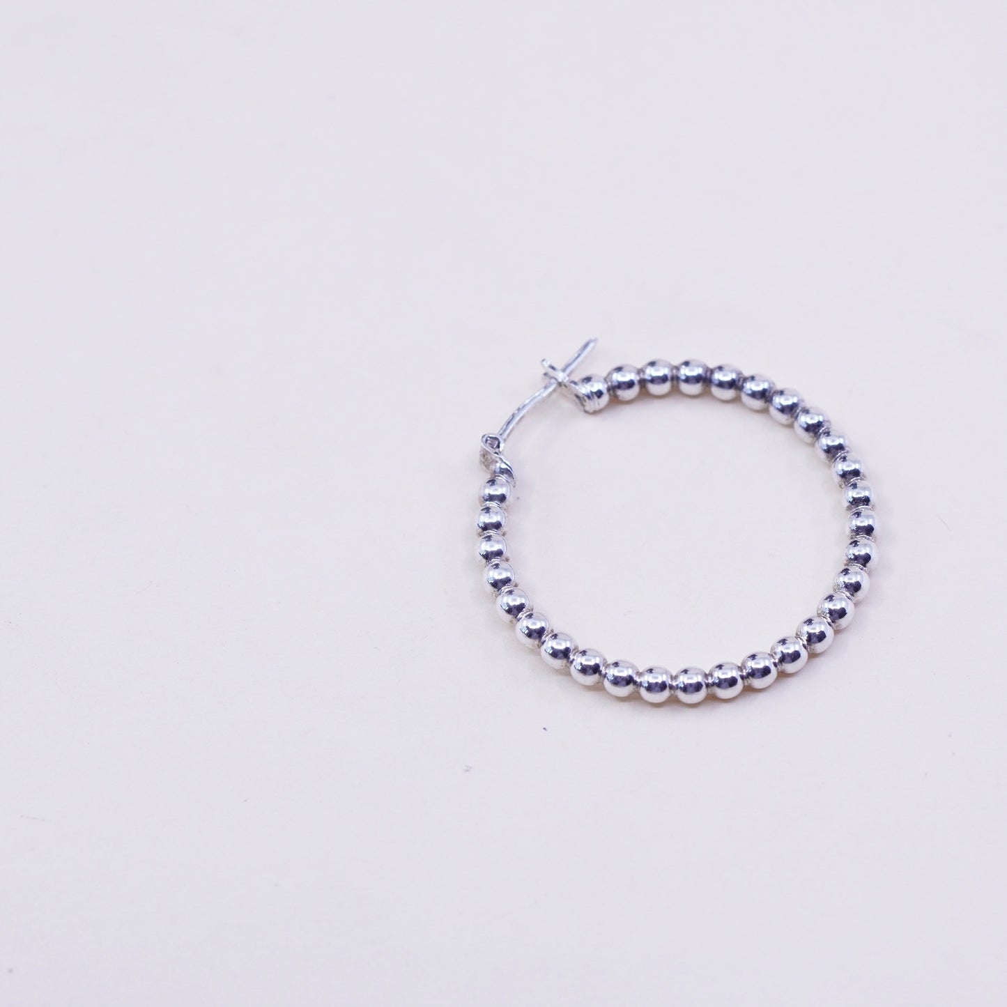 1.25”, vtg sterling 925 silver loop earrings, minimalist primitive bead hoops