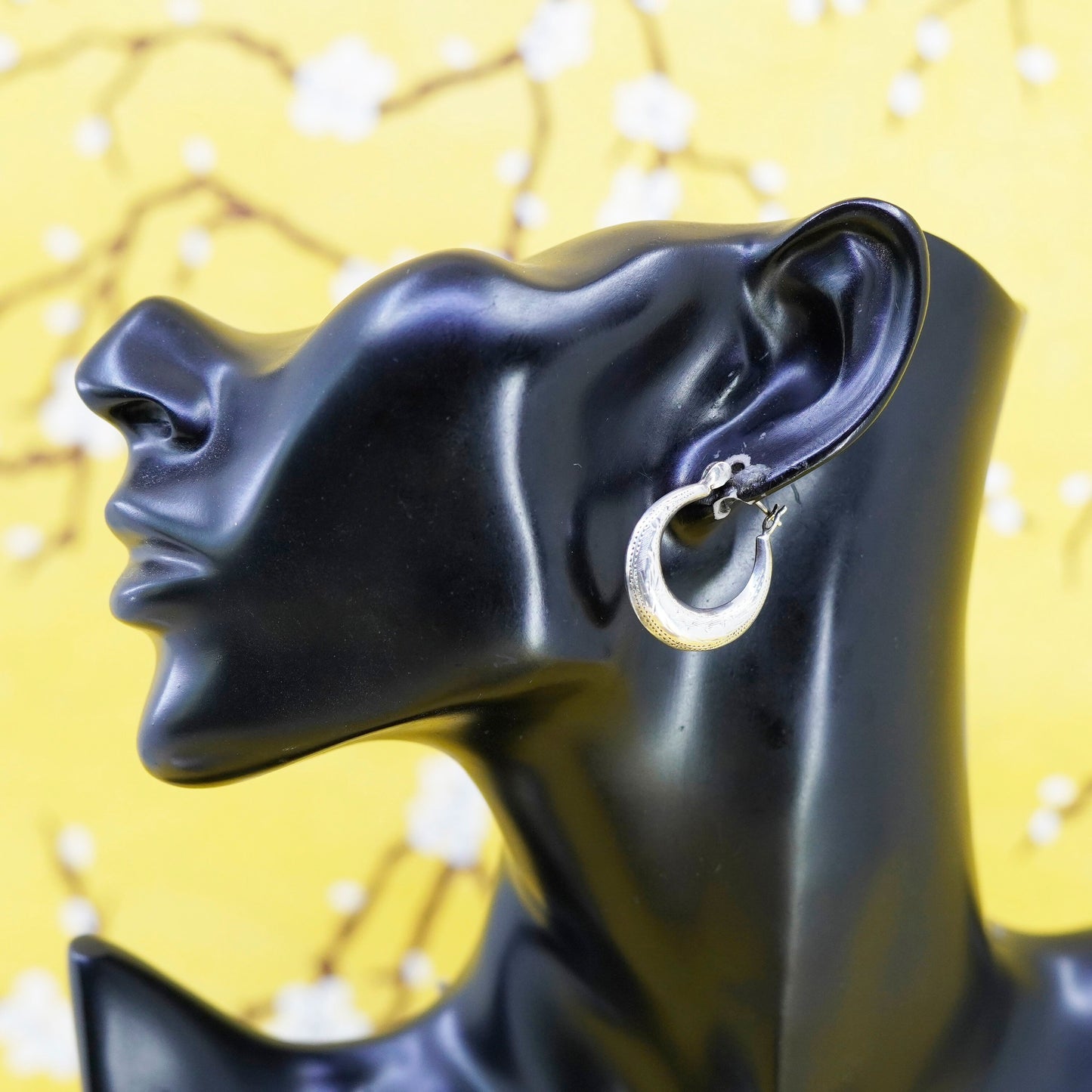 1”, Vintage Sterling silver handmade earrings, 925 textured hoops