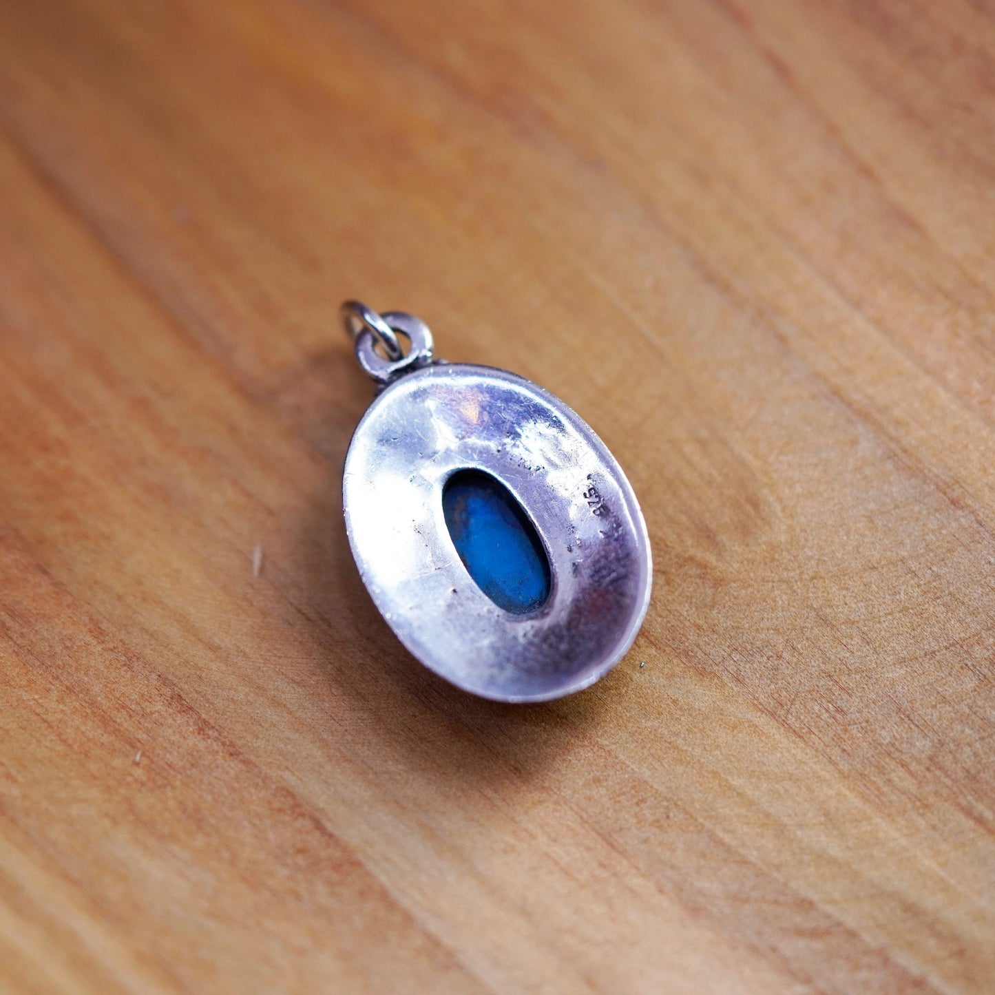 Vintage Sterling 925 silver handmade pendant with oval turquoise and bead