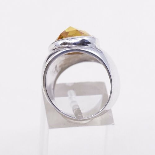 Sz 6.5, Vtg Sterling Silver handmade Ring, 925 Cocktail Ring W/ Teardrop citrine