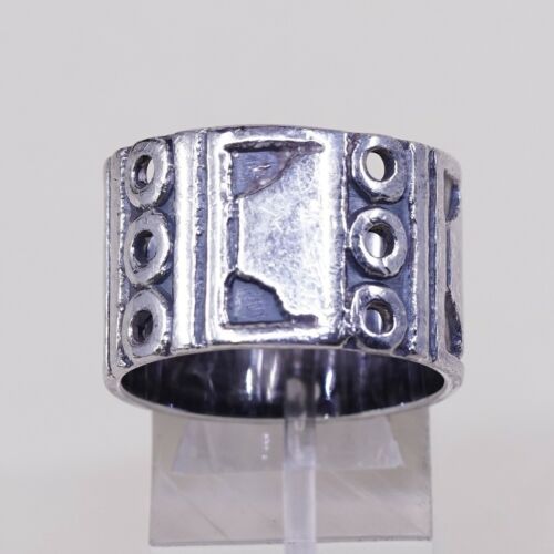 Size 10.25, Vtg Sterling Silver Handmade Texture Embossed Ring, Mexico 925 Band