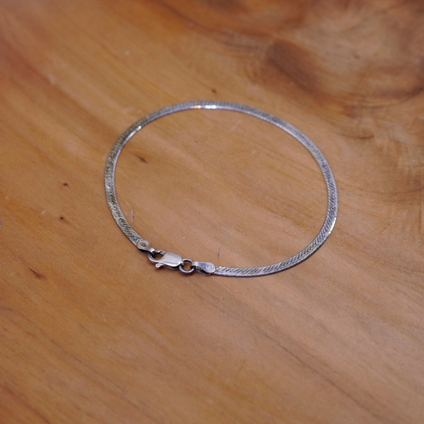 7.25”, 3mm, Vintage Sterling silver herringbone bracelet, Italy 925 chain