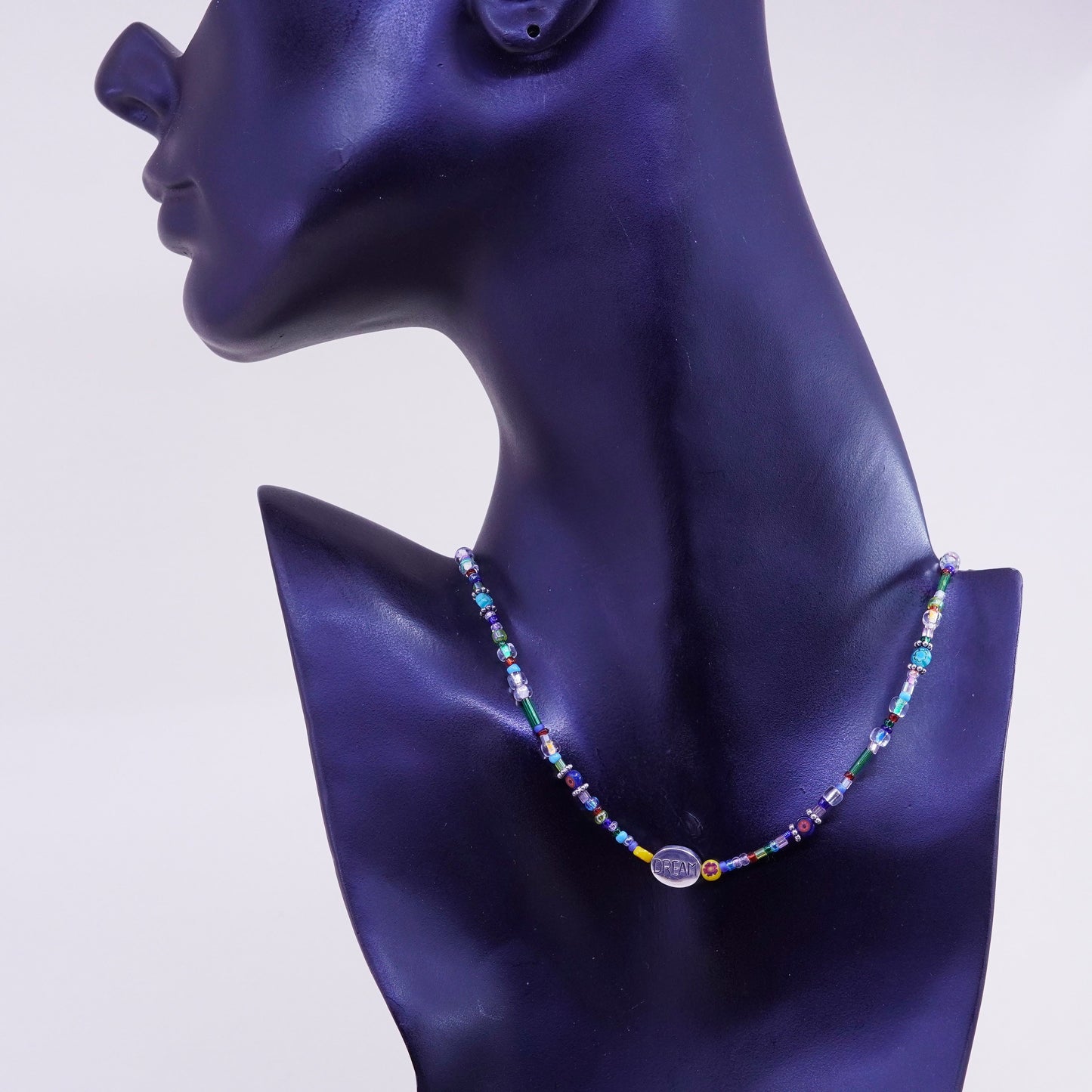 16”, necklace colorful glass bead chain sterling 925 silver dream charm